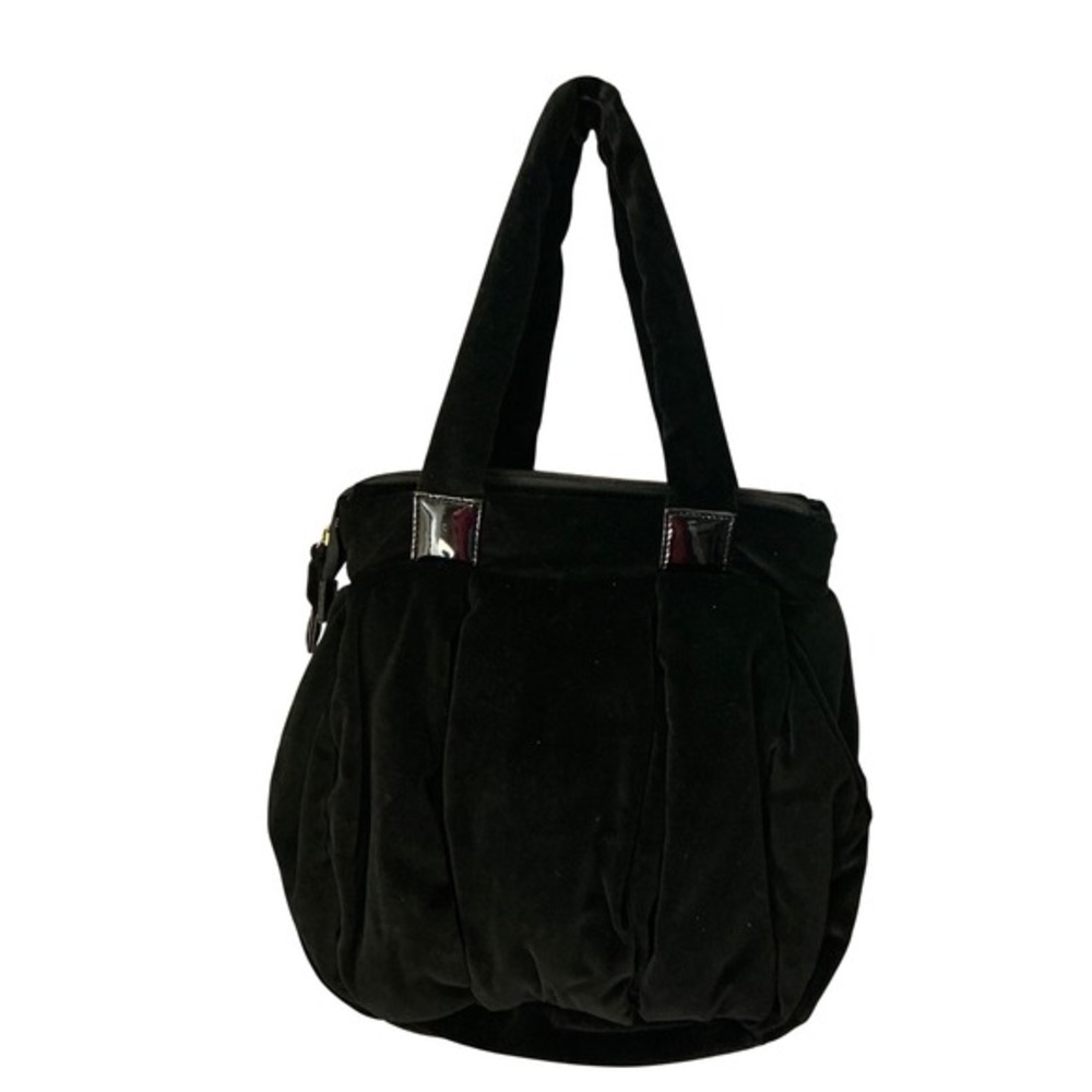 🟣 See By‎ Chloe Black Velvet Gathered Tote Bag Top Zip Handle Bag